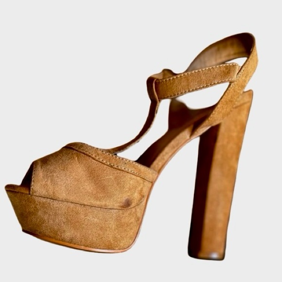 Cathy Jean Shoes - Cathy Jean Faux Suede Tan Platform Heels